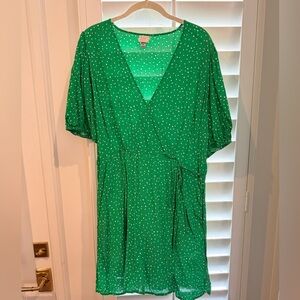 A New Day | Green and White Polka Dot Faux Wrap Dress